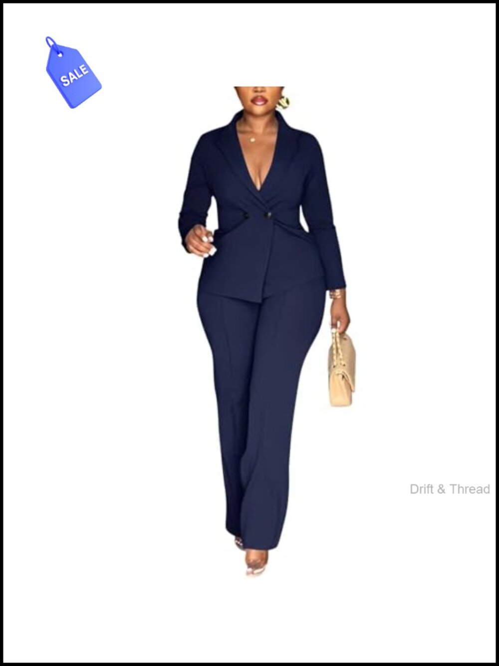 Women Double Breasted Blazer Pants Suit 2 Piece Business Outfit